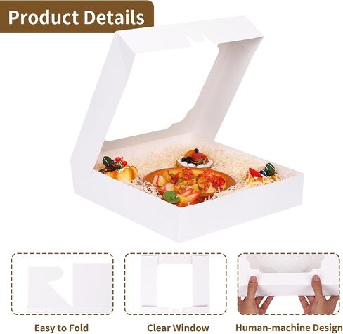 Moretoes 45pcs Pie Boxes 10x10x2.5 Inches White Cookie Boxes Bakery Boxes with Window Paper Treat Boxes for Pie, Strawberries, Chocolate, Pastries, Muffins and Donuts in Saudi Arabia