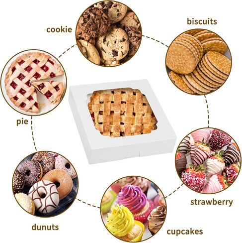 Moretoes 45pcs Pie Boxes 10x10x2.5 Inches White Cookie Boxes Bakery Boxes with Window Paper Treat Boxes for Pie, Strawberries, Chocolate, Pastries, Muffins and Donuts in Saudi Arabia