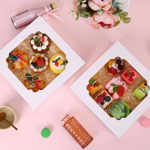 Moretoes 45pcs Pie Boxes 10x10x2.5 Inches White Cookie Boxes Bakery Boxes with Window Paper Treat Boxes for Pie, Strawberries, Chocolate, Pastries, Muffins and Donuts in Saudi Arabia