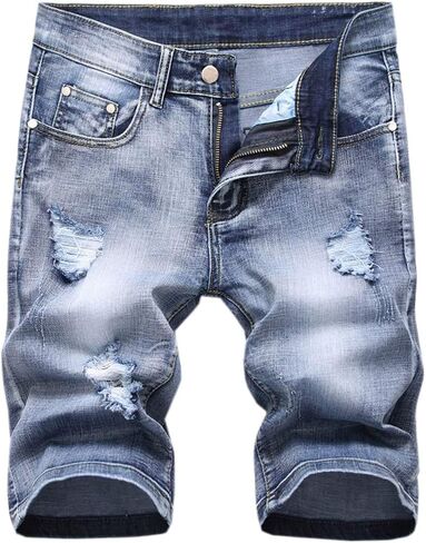 Betusline Mens Jean Shorts Distressed Ripped Denim Shorts Summer Casual Classic Straight Short Jeans in Kuwait