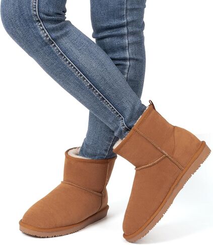 MUSSHOE Winter Boots for Women Classic Snow Boots Comfortable Cow Suede Leather Slip on Booties Fur Lined Warm Boots Waterproof in Kuwait