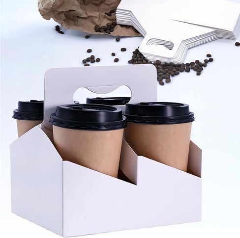 30 Pack Drink Carrier with Handle, Kraft Paperboard Disposable Coffee Cup Holder for Cold/Hot Drinks, Drink Carrier for Takeout, Cafe, and Restaurant Food Delivery (2 Cup) in Saudi Arabia