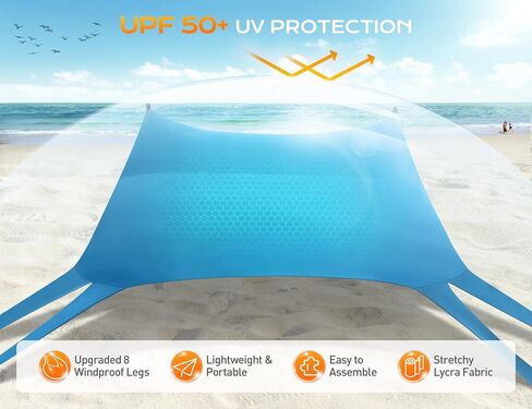 Beach Tent, Beach Canopy UPF50+ UV Protection, 10x10ft Beach Shade Sun Shelter with 8 Sandbags, Sand Shovels, Ground Peg, Stability Poles for Camping, Fishing, Picnic, Backyard Fun, Light Green in Kuwait