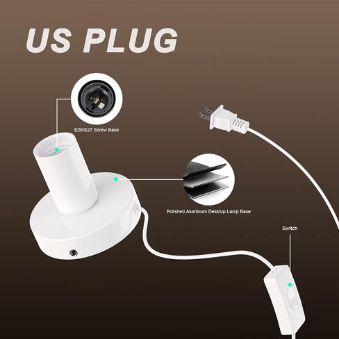 Hompavo 2 Polished Metal Desktop/Hanging Light Bulb Socket E26/E27 Lamp Base, Screw Light Bulb Extension Socket with 6 Feet Pure Copper Cord, On Off Switch Plug - Black in Saudi Arabia