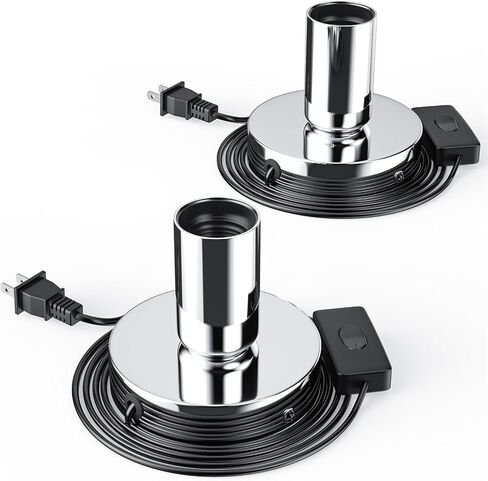 Hompavo 2 Polished Metal Desktop/Hanging Light Bulb Socket E26/E27 Lamp Base, Screw Light Bulb Extension Socket with 6 Feet Pure Copper Cord, On Off Switch Plug - Black in Saudi Arabia