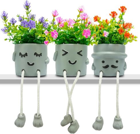 Artificial Succulents Plants, Small Fake Plants in Pots Funny Desk Faux Succulents Plant with Cute Hanging Leg Artificial Plants for Home Decor Indoor for Office Decor for Women in Saudi Arabia