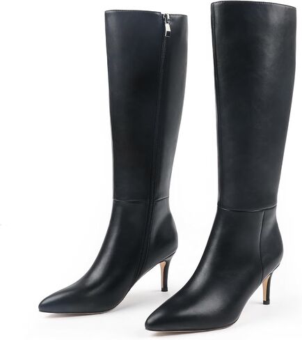 JOY IN LOVE Women's Knee High Tall Boots 2.75" Stiletto Heel Pointed Toe Zipper Boots in Saudi Arabia