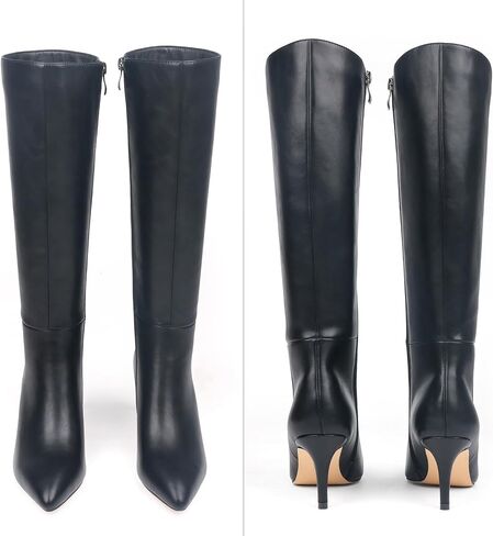 JOY IN LOVE Women's Knee High Tall Boots 2.75" Stiletto Heel Pointed Toe Zipper Boots in Saudi Arabia