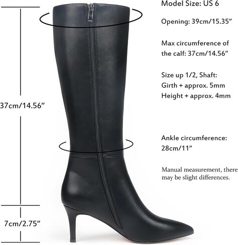 JOY IN LOVE Women's Knee High Tall Boots 2.75" Stiletto Heel Pointed Toe Zipper Boots in Saudi Arabia