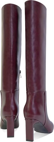 Knee High Boots for Women Square Toe Chunky Heeled Long Boots High Block Heel Wide Calf Tall Booties with Side Zipper in Saudi Arabia