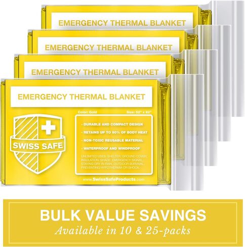Swiss Safe Emergency Mylar Thermal Blankets + Bonus Space Blanket - Compact & Insulated for Cold Weather - Designed for NASA, Outdoor Camping, Survival, First Aid Car Kit - Woodland Camo, 4 Pack in Saudi Arabia