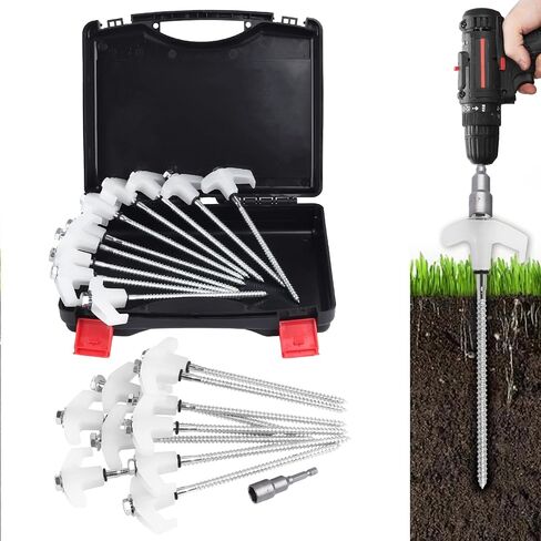 12 Pack 8" Screw in Tent Stakes for Drilling with Hex Heads - Heavy Duty Stainless Steel Tent Pegs/Nails/Spikes, Ground Anchors, Grow in Dark - for Camping, Grassland, Portable Box (Orange) in Saudi Arabia