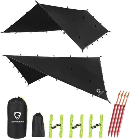 Gold Armour Rainfly Tarp Hammock, Premium 20ft x 14.3ft Rain Fly Cover, Waterproof Ultralight Camping Shelter Canopy, Must Have Camping Accessories Camping Essential (Gray) in Kuwait