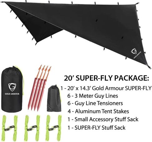 Gold Armour Rainfly Tarp Hammock, Premium 20ft x 14.3ft Rain Fly Cover, Waterproof Ultralight Camping Shelter Canopy, Must Have Camping Accessories Camping Essential (Gray) in Kuwait