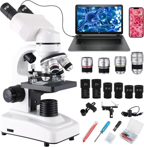Binocular Microscope for Adults Kids Students, 64X-6000X Microscopes, 3 Objective Lens, Metal-Body Dual LED Illumination, Biological Compound Microscope Kit for School Lab, Homeschool in Saudi Arabia