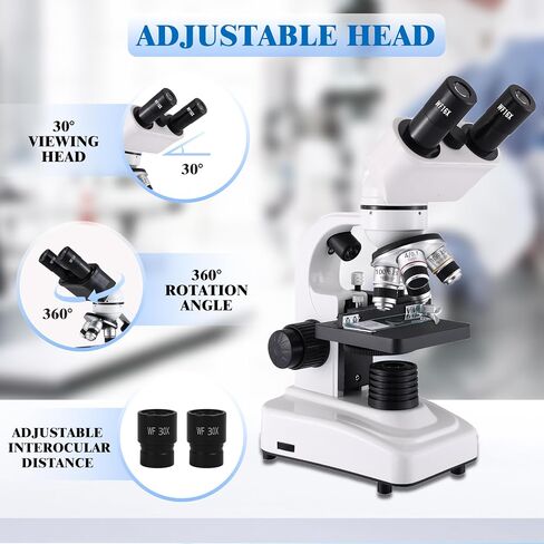 Binocular Microscope for Adults Kids Students, 64X-6000X Microscopes, 3 Objective Lens, Metal-Body Dual LED Illumination, Biological Compound Microscope Kit for School Lab, Homeschool in Saudi Arabia