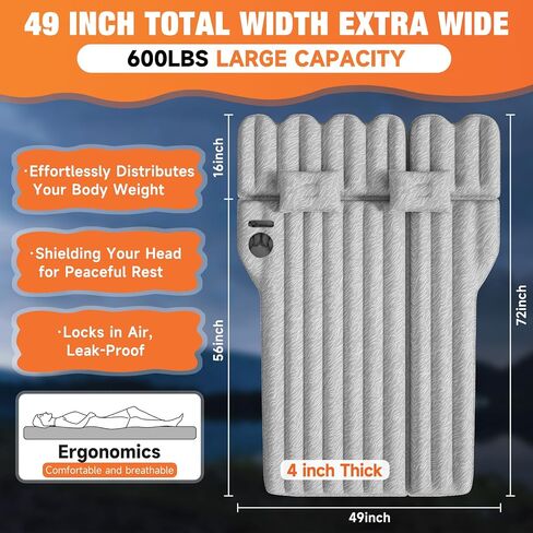 SUV Air Mattress: Inflatable Car Air Mattress for Camping, Flocking Car Bed with Air Pump & 2 Pillows, Portable Sleeping Pad Mattress for Home Car Travel Camping Orange in Saudi Arabia
