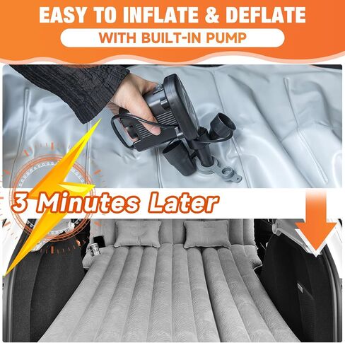 SUV Air Mattress: Inflatable Car Air Mattress for Camping, Flocking Car Bed with Air Pump & 2 Pillows, Portable Sleeping Pad Mattress for Home Car Travel Camping Orange in Saudi Arabia