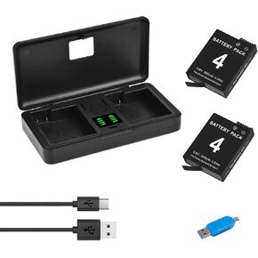 2 Pack OSMO Action 4/3 Battery Replacement with Charger Kit for DJI Osmo Action 4 Action 3 1800mAh Extreme Battery and Dual Channel Portable Storage Charger Case Set Sport Camera Accessories