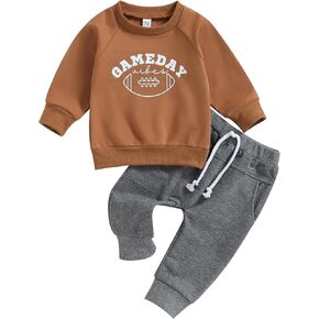 Baby Boys Cute Football Print Long Sleeve Sweatshirts and Stripe Long Pants Toddler Fall Winter Outfits