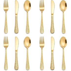 E-far 12-Piece Toddler Utensils, Stainless Steel Kids Silverware Set, Small Children Flatware Includes 4 Forks 4 Spoons 4 Knives, Safe for Self Feeding, Healthy & Non-Toxic, Gold
