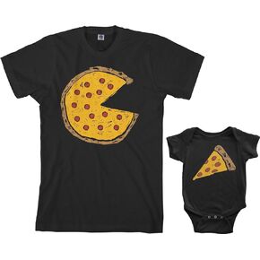 Threadrock Pizza Pie & Slice Infant Bodysuit & Men's T-Shirt Matching Set (Baby: 6M, Black|Men's: 2XL, Black)