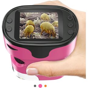 1000X Handheld Microscope for Kids 4K 2.0" Screen Rechargeable Mini Pocket Digital Microscopes w/Slides Kit Portable Edu Gift Age 4-6 8-12 Children Students (Pink)