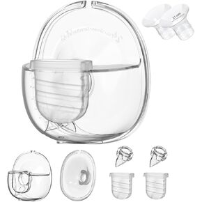 Wearable Breast Pump Replacement Parts, Milk Collector Cup, Compatible with S32 Wearable Breast Pump, Include Duckbill Valve, 24mm Flange, Silicone Diaphragm, Linker, Extra 2pcs 21mm Flange Inserts