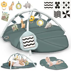 Baby Gym Play Mat Tummy Time Activity Mat XL Large Size Play Mat for Babies 0-6 Months Sensory and Motor Skill Development Newborn Infant Baby Essentials Gift with 6 Detachable Toys