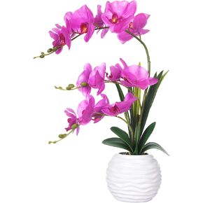 Artificial Real Touch Orchid Flowers in Pot Fake Phalaenopsis Flower with White Ceramic Vase Faux Orchids Arrangement for Home Table Office Wedding Party Decoration (Orange)