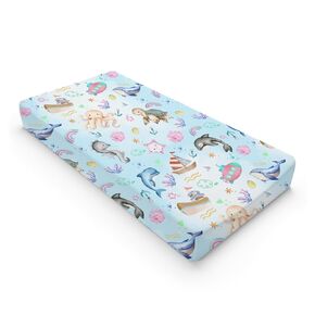 Colorful Sea Animals Baby Changing Pad Covers for Boys & Girls 32''x16'' Ocean Whale Dolphin Turtle Sea Horse Corals Unisex Fitted Changing Pad Sheets Nautical Life Soft Diaper Change Table Mats