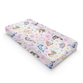 Colorful Sea Animals Baby Changing Pad Covers for Boys & Girls 32''x16'' Ocean Whale Dolphin Turtle Sea Horse Corals Unisex Fitted Changing Pad Sheets Nautical Life Soft Diaper Change Table Mats