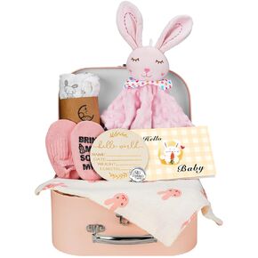 Baby Girl Gift Basket, 8Pcs Baby Girl Gifts Newborn Gift Set, Cute & Practical Baby Girl Newborn Essentials Gift Basket Set, Warm Gifts Newborn Baby Girl Gifts Set, Best Welcome Baby Gift
