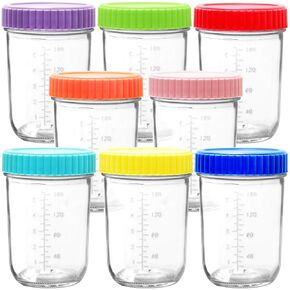 Youngever Glass Baby Food Storage, 8 Ounce Baby Food Glass Containers with Airtight Lids, Glass Jars with Lids, 8 Assorted Colors