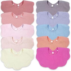 EllieHouse Baby Bibs for Girls Boys 10 Pack Muslin Bibs Drool Bibs Muslin Cotton Bibs for Baby Girls Boys Teething Bibs