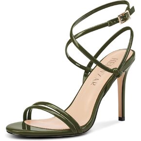 HEUIVZAR Womens Strappy Lace-up Stiletto High Heel Sandals Open Toe Ankle Strap Slingback Party Sexy Dress Shoes Patent Leather 3.9 Inches Heels
