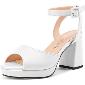 NobleOnly Platform Heels for Women Platform Sandals Chunky Heel Peep Open Toe Ankle Strap Block Heeled Sandals for Party Prom Wedding 3.2 Inches Heels