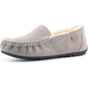 Parfeying Women's Sheepskin Moccasin Slippers Cow Suede Memory Foam Driving Style Loafers