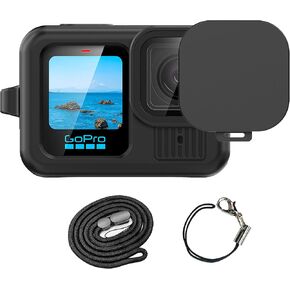 PCTC Silicone Sleeve Case for Hero 13 Black, Battery Side Cover &Lens Caps & Lanyard for Go Pro Hero 13 Accessories Kit (Black)