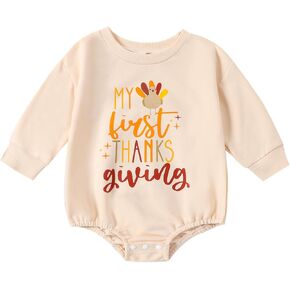 YINGISFITM Thanksgiving Baby Girl Boy Outfit Long Sleeve Turkey Sweatshirt Shirt Onesie Bubble Romper Fall Winter Clothes