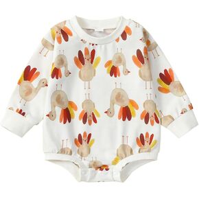 YINGISFITM Thanksgiving Baby Girl Boy Outfit Long Sleeve Turkey Sweatshirt Shirt Onesie Bubble Romper Fall Winter Clothes
