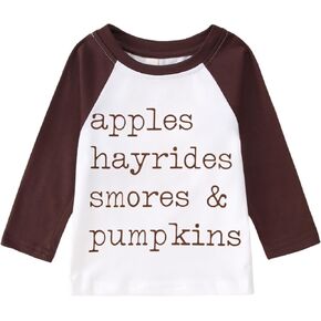 Toddler Baby Boys Girls Thanksgiving Shirt Cute Turkey Pumpkin Letter Print T-Shirt Kids Raglan Long Sleeve Fall Tops
