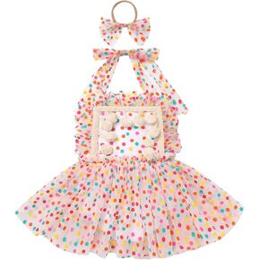 Newborn Baby Girls Boho Romper Dress Halter Backless Birthday Cake Smash Outfit Lace Tutu Dress with Headband