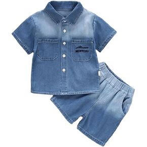Baby Boys denim gradient short sleeve + gradient shorts 2pcs set Fashion casual denim set 1-5 years old