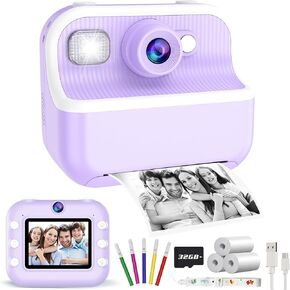 Kids Camera Instant Print, Christmas Birthday Gifts for Girls Boys, Instant Print Camera for Kids with with Dual Camera, Toddler Camera Toy for 4 5 6 7 8 9 10 Year Old Kids with 32GB SD Card in Kuwait