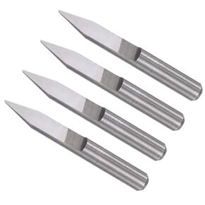 Engraving CNC Router Bits, 0.3mm (0.012") Tip Width 30 Degree Angle 1/8" Shank Solid Carbide 2-Flute V Groove Carving Bits - (Applications: for Wood Acrylic Plastic), 4-Pieces
