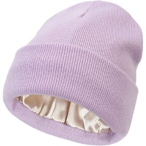 Baby Satin Lined Knit Beanie Hat Winter Hats for Infant Toddler Silk Lining Soft Slouchy Warm Cuffed Beanie Hat Girls Boys
