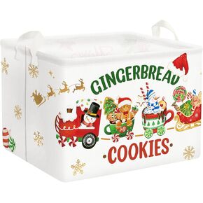 Clastyle Large Cookie Gingerbread Christmas Gift Basket Candy House Train Sleigh Xmas Basket Kid Snowman Snowflake Toy Book Shelf Basket Collapsible Rectangle Clothes Nursery Bin