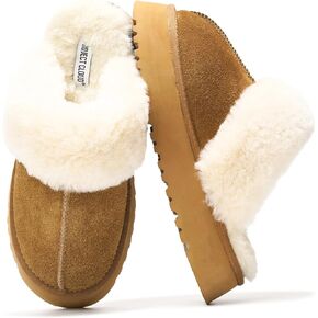 Project Cloud Slippers for Women Footwear - Genuine Suede with Memory Foam Clogs and Mules for Women 2025 - Non Slip and Lightweight Faux Fur Slippers (Viki)