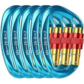 D Shape Carabiner 25KN Heavy Duty Climbing Mountaineer Expanding exploratory Caverns Connection Protection Locking Carabiner Clip Carabiner Screw Lock Hammock Camping Outdoor Equipment…